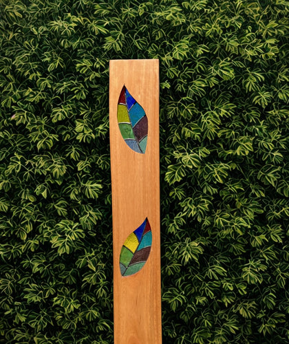 Wood and stained glass garden ornament