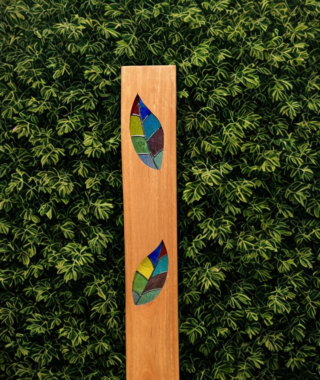 Wood and stained glass garden ornament